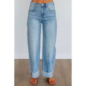 Mica Denim Wide Leg Jeans Light Wash Distressed Cuffed Size 30